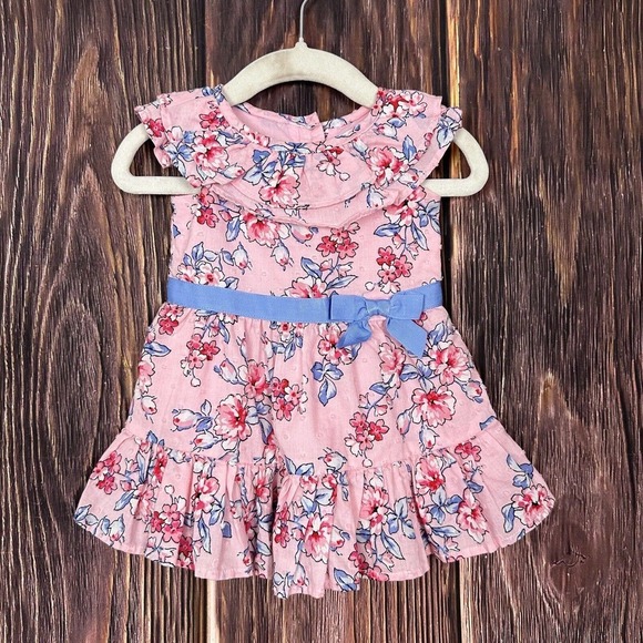 Janie & Jack Floral Dress Baby 3 to 6 Months Pink and Blue Ruffle - Picture 1 of 4